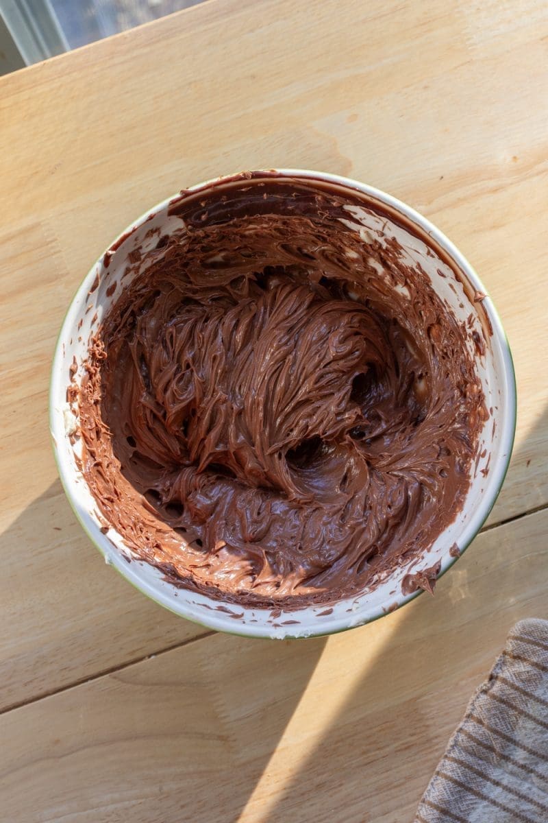 The butter and chocolate egg mixture beaten together.
