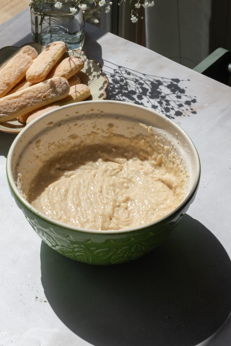 The cake batter after adding in the wet ingredients.