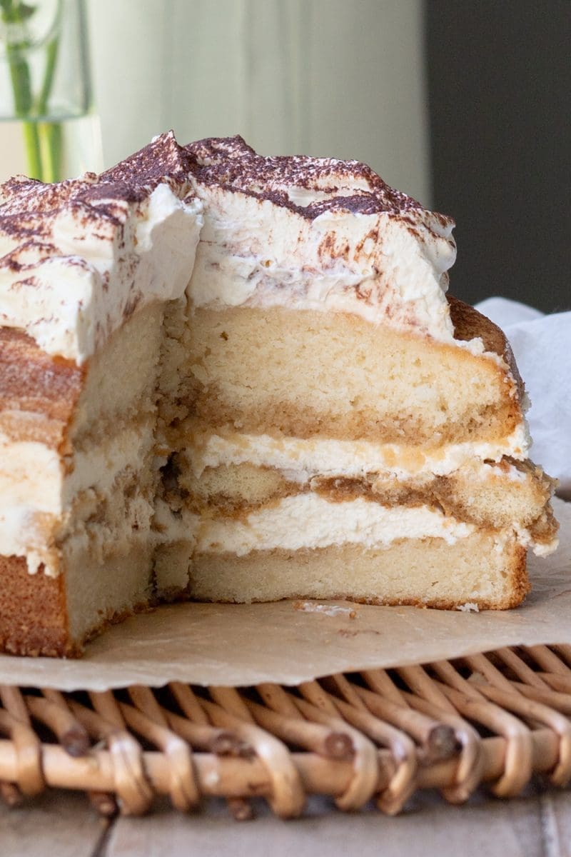 Close up of the inside of the tiramisu cake