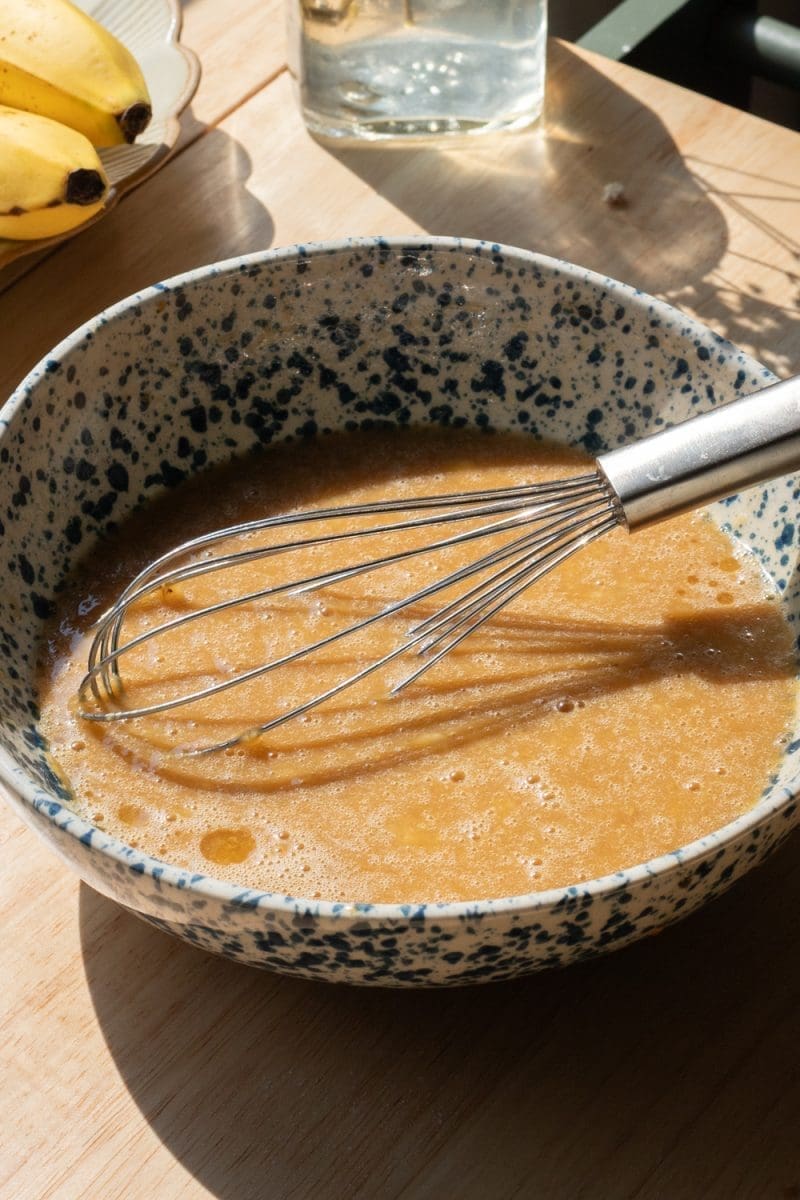 The wet ingredients mixed together.