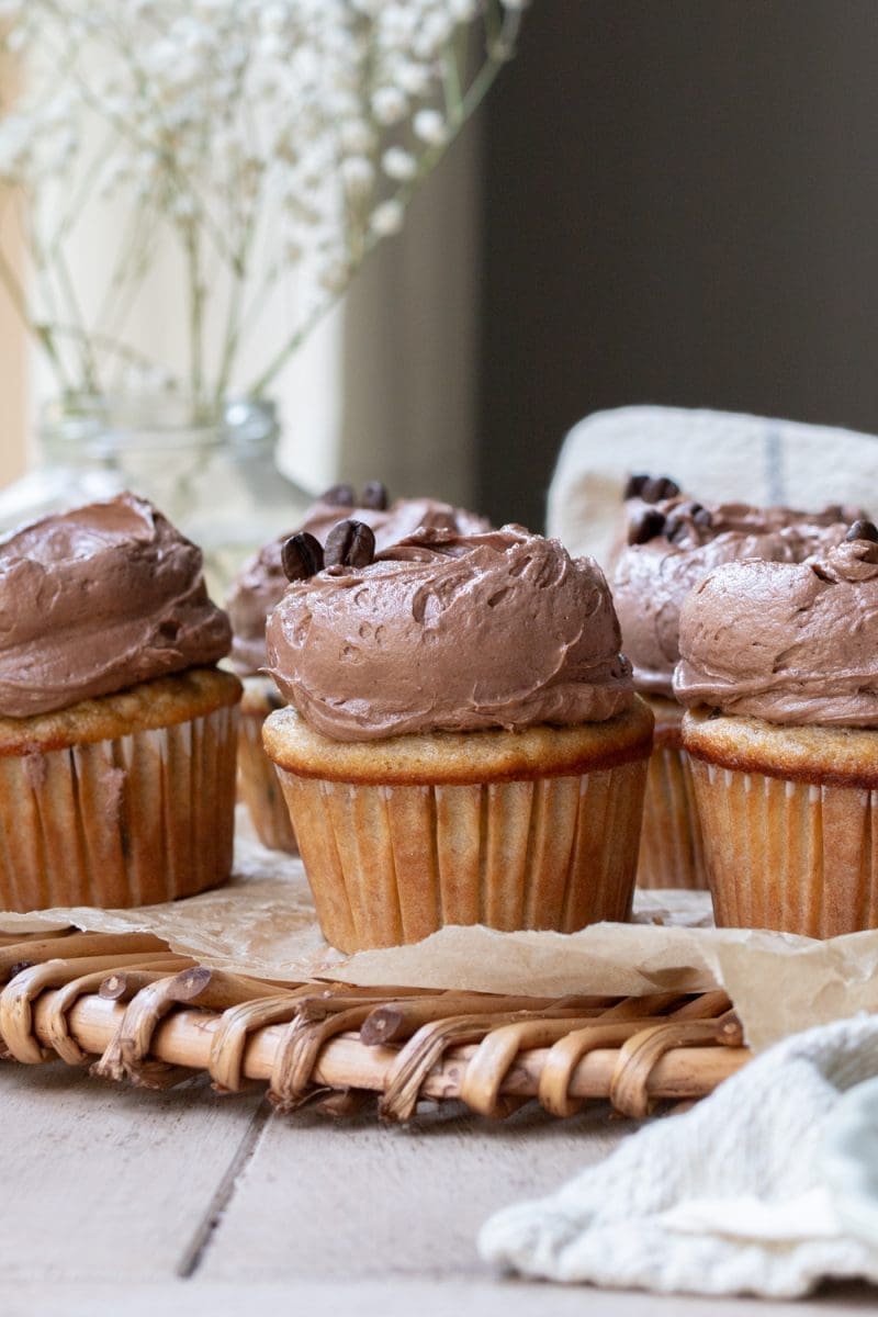 Close up of the mocha banana cupcakes.