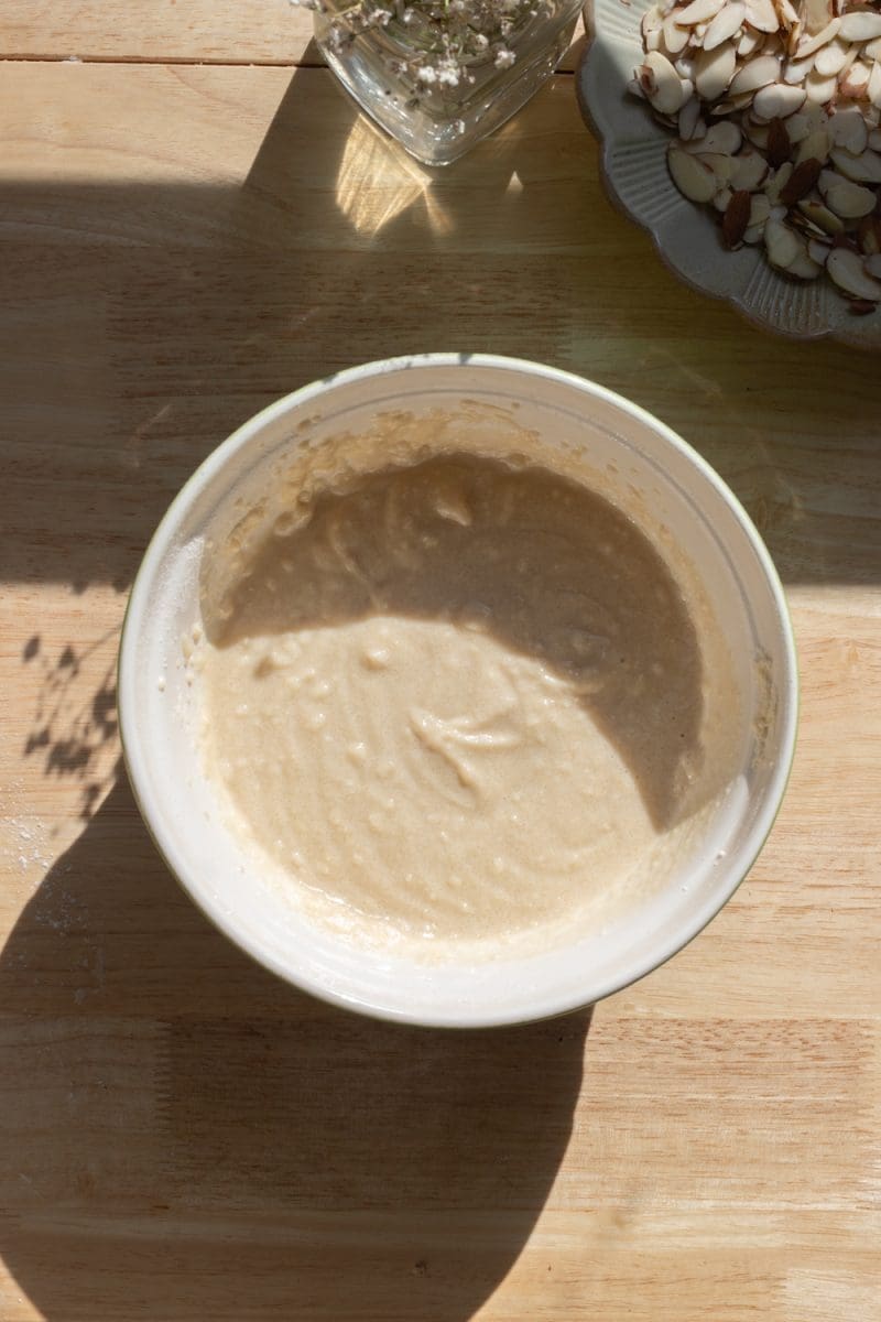 The cake batter after adding in the wet ingredients.