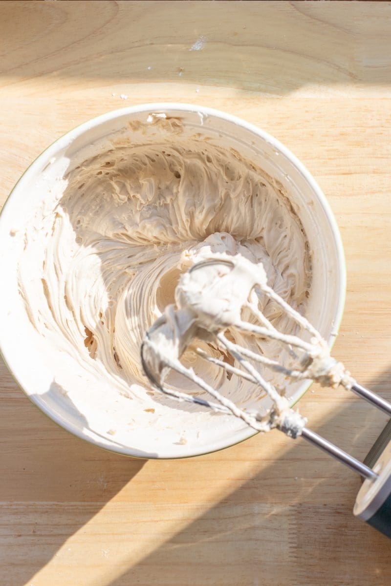 Some cheesecake ingredients beaten together.