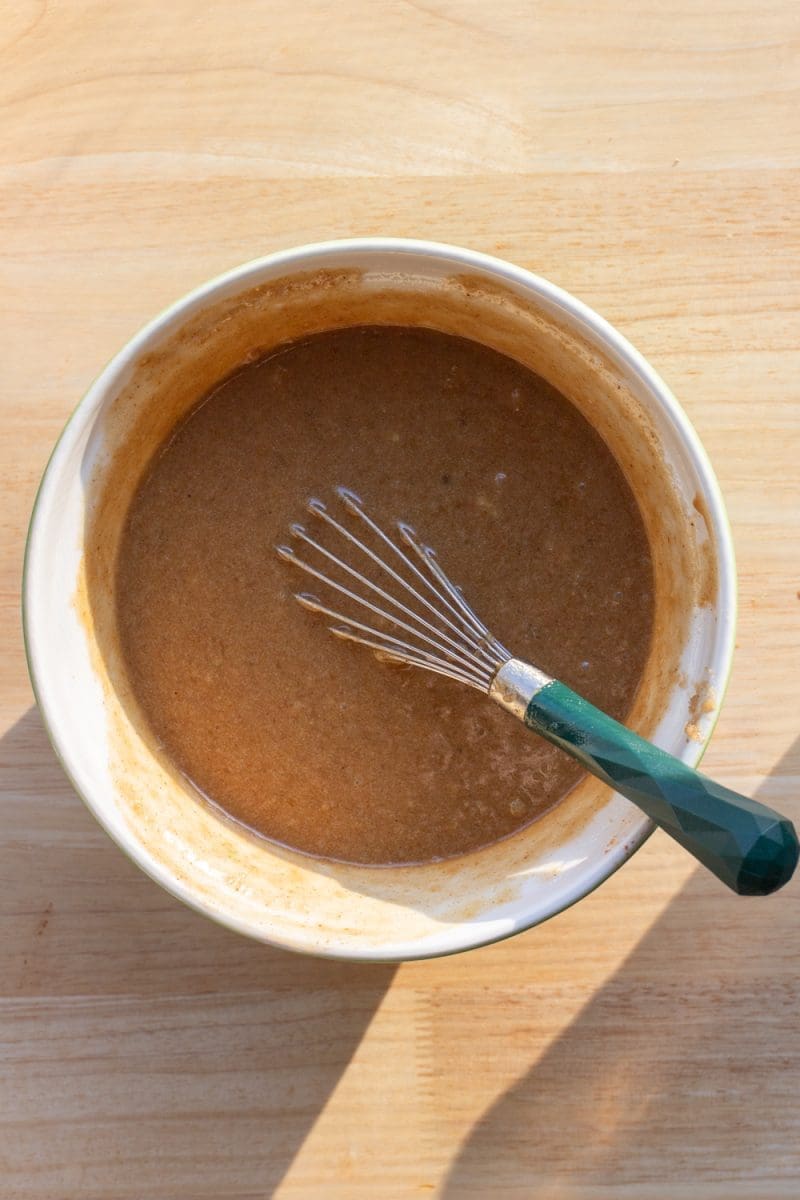 Wet ingredients whisked together.