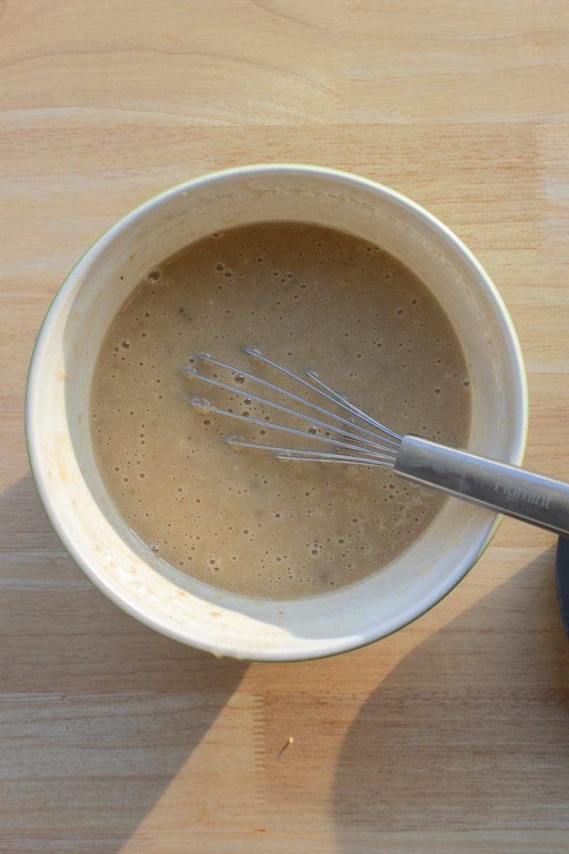 The wet ingredients mixed together in a large mixing bowl.