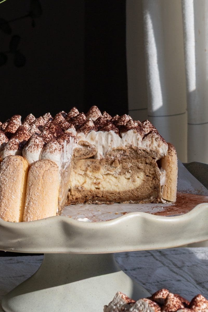 Cross-section of the tiramisu cheesecake.