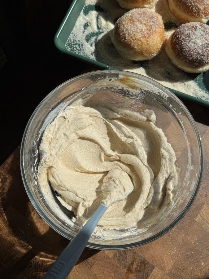The finished burnt honey creme legere.