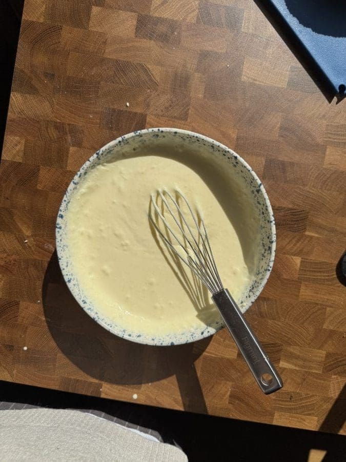Pudding in a mixing bowl.