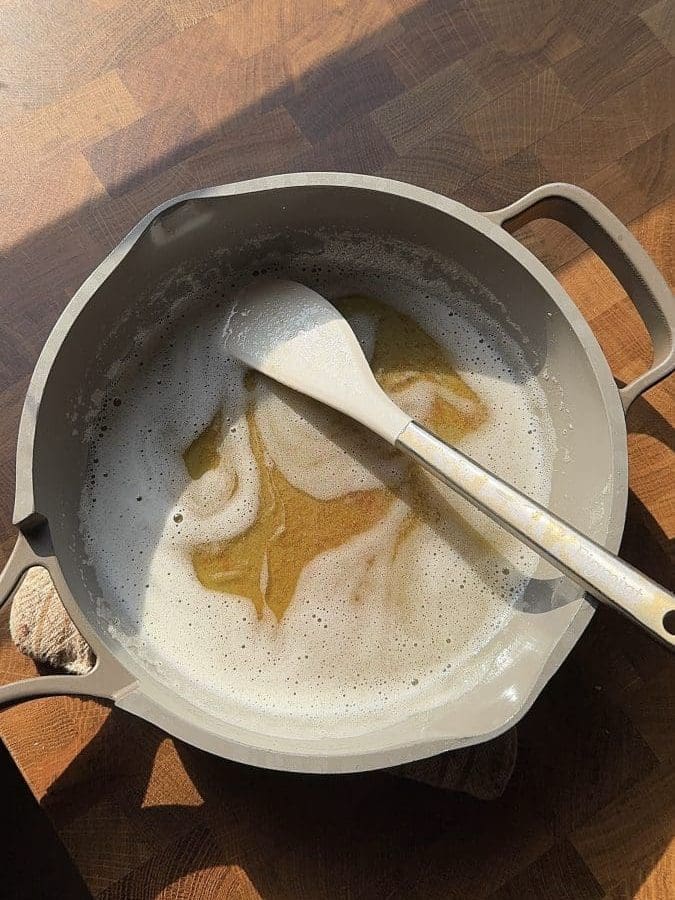 Brown butter in a saucepan.