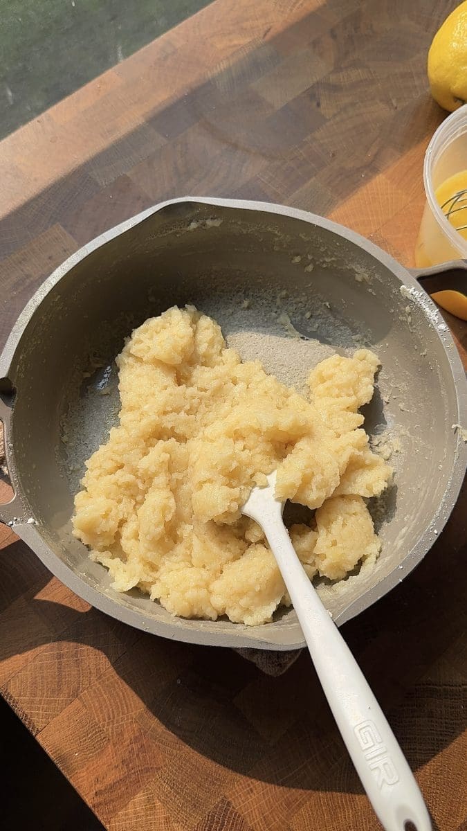 Choux pastry in a saucepan.