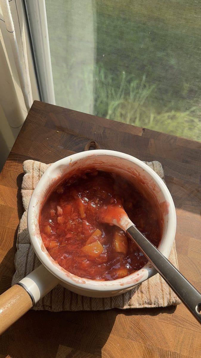 The strawberry peach jam after cooking.