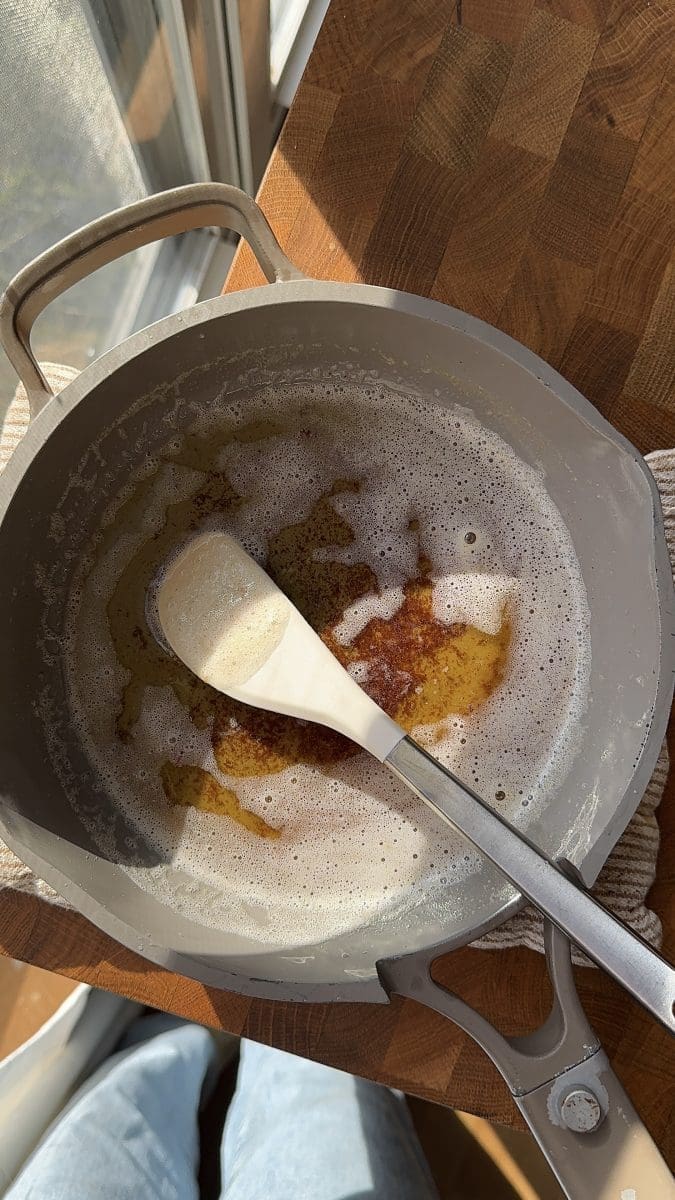 Brown butter in a saucepan.