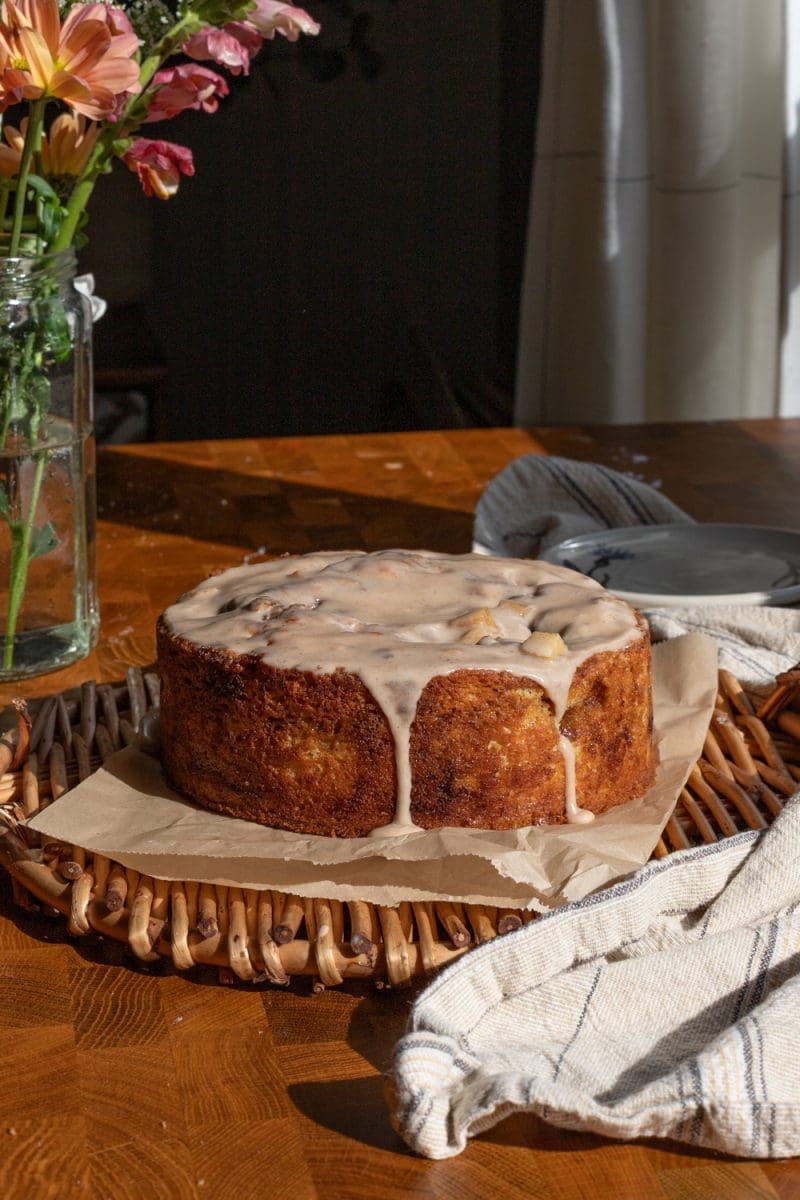 Close up of the apple fritter cake.