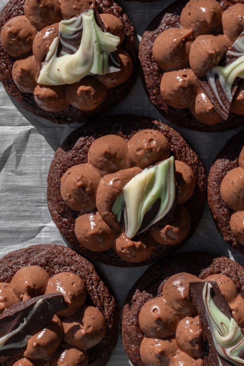 Close up of the mint chocolate bark cookies.