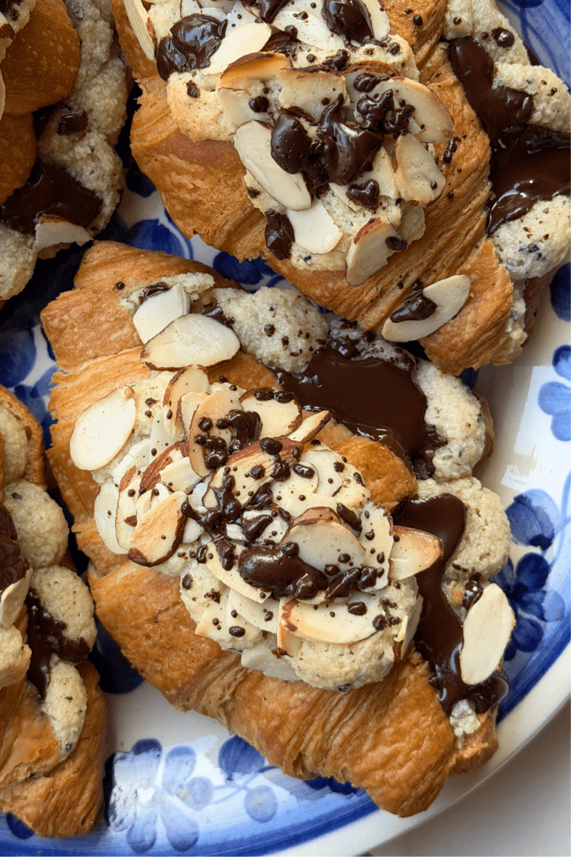 Close up of the earl grey chocolate almond croissants.