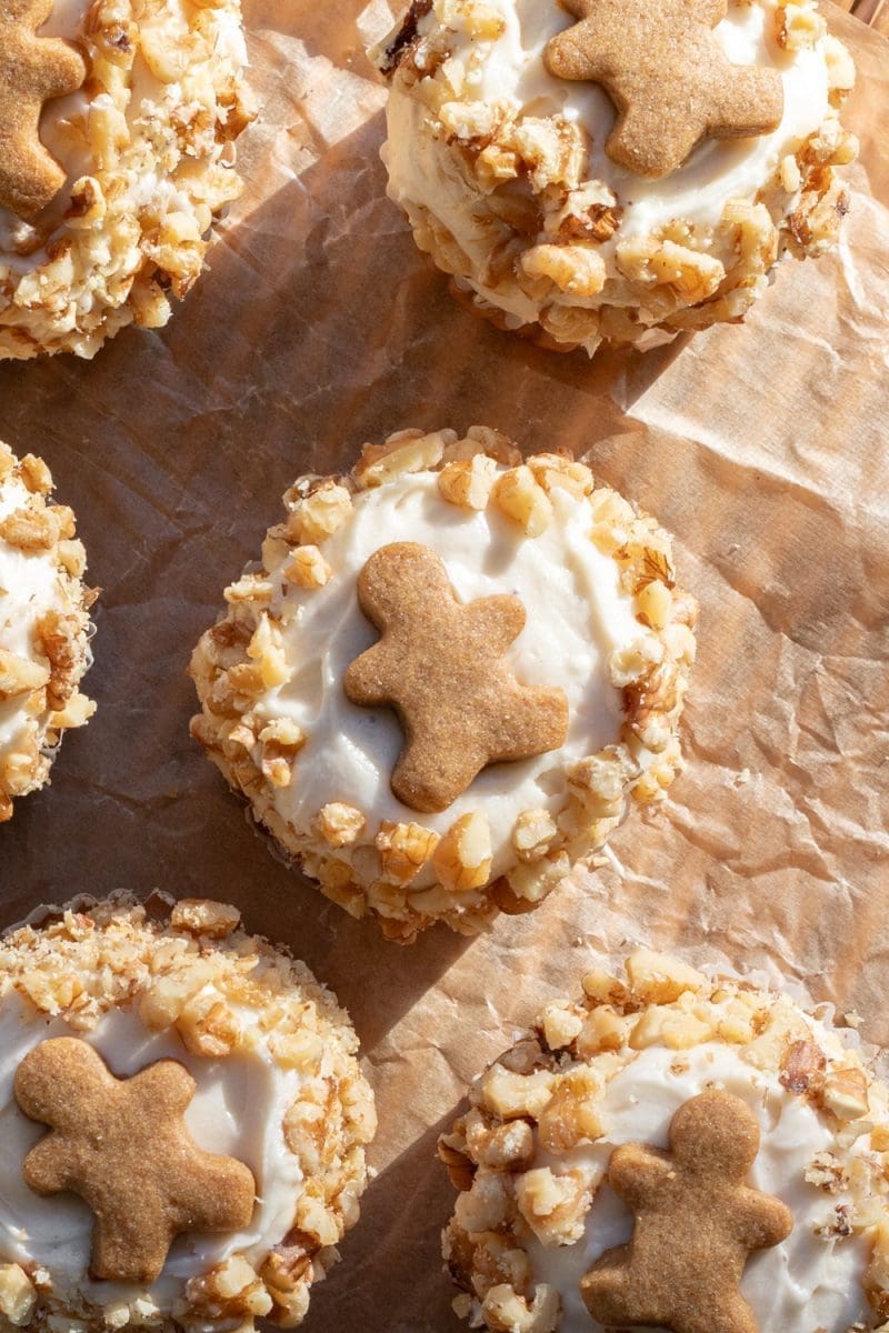 Close up of the tops of the small batch gingerbread cupcakes.