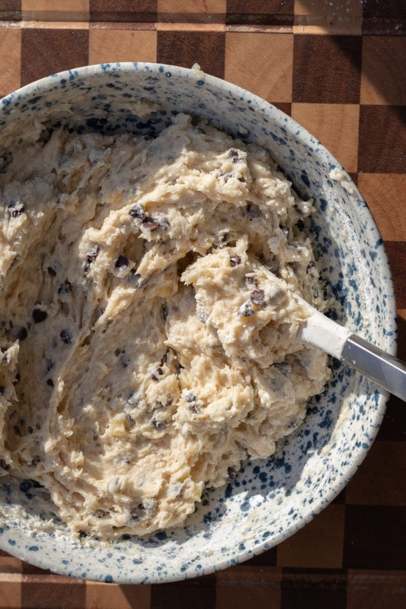 The finished batter in a mixing bowl.