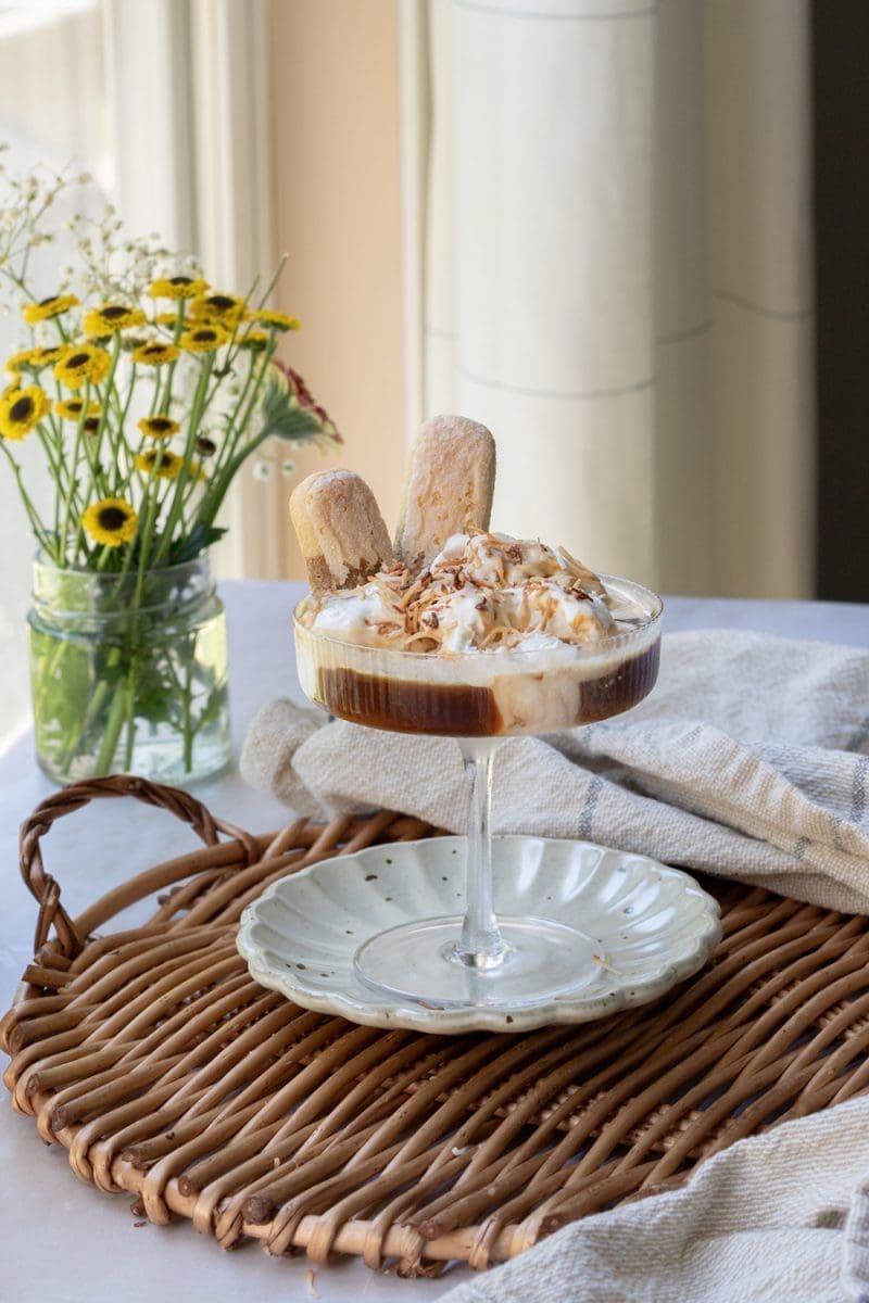 Garnished salted caramel affogato.
