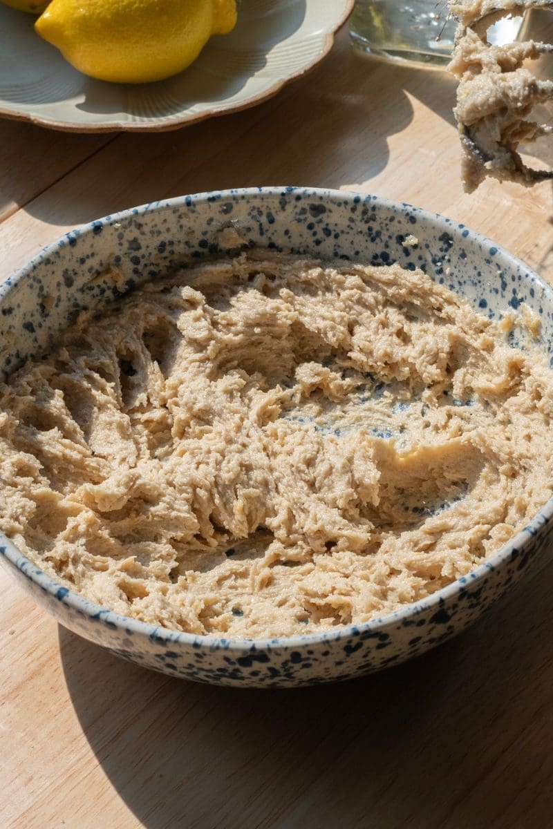 The wet ingredients of the cookie dough beaten together.