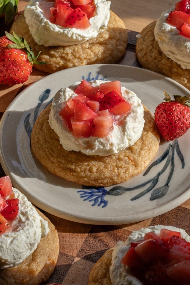 Close up angled view of the strawberry shortcake cookies
