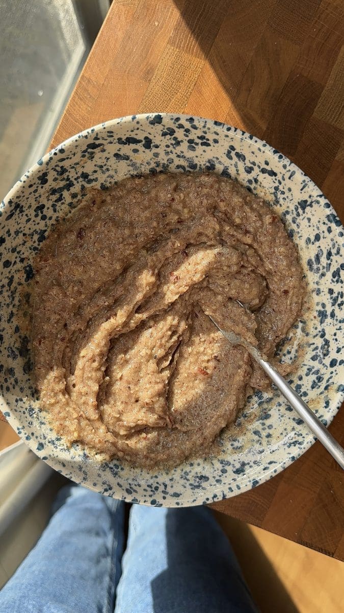 Frangipane in a mixing bowl.