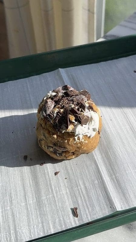 Close up of the cookie dough ball.